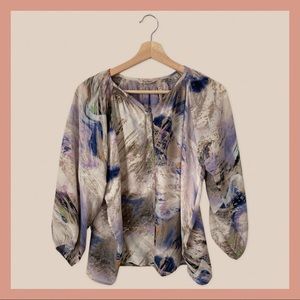 Tucker NYC, Size S, Silk Classic Blouse, 3/4 sleeve, button front, smocked neck